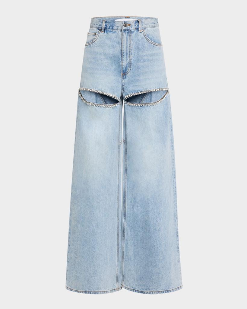 AREA Crystal Slit Wide-Leg Jeans