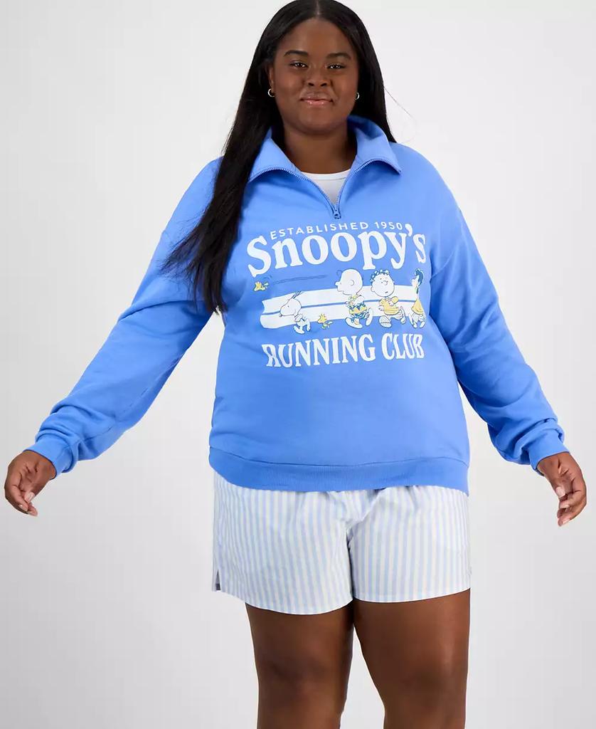 Love Tribe Trendy Plus Size Snoopy Running Club Half-Zip Sweatshirt