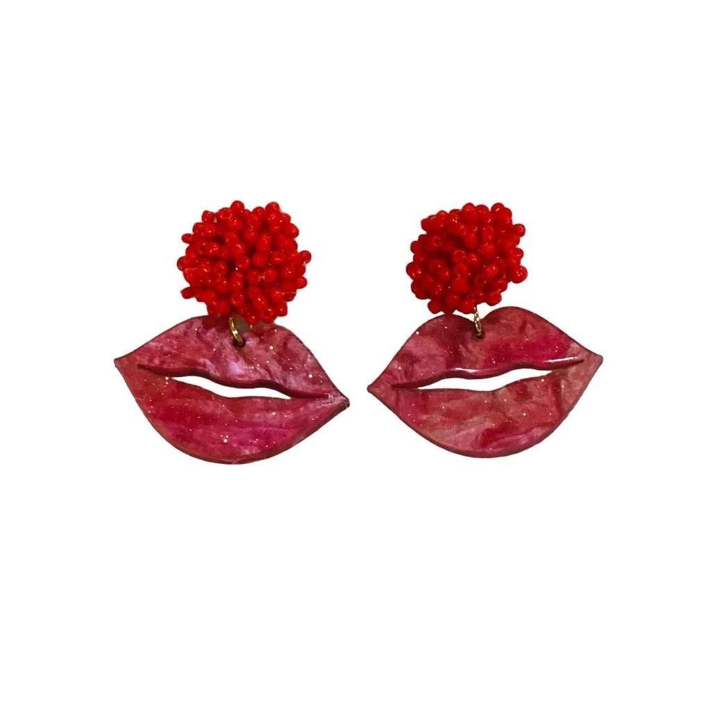 Zippity Do Dah Frosted Lip Earrings With Seed Bead Topper In Red 1