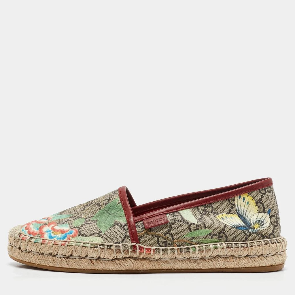Gucci Gucci Beige/Brown GG Supreme Canvas Tian Print Espadrille Flats Size 37.5 1