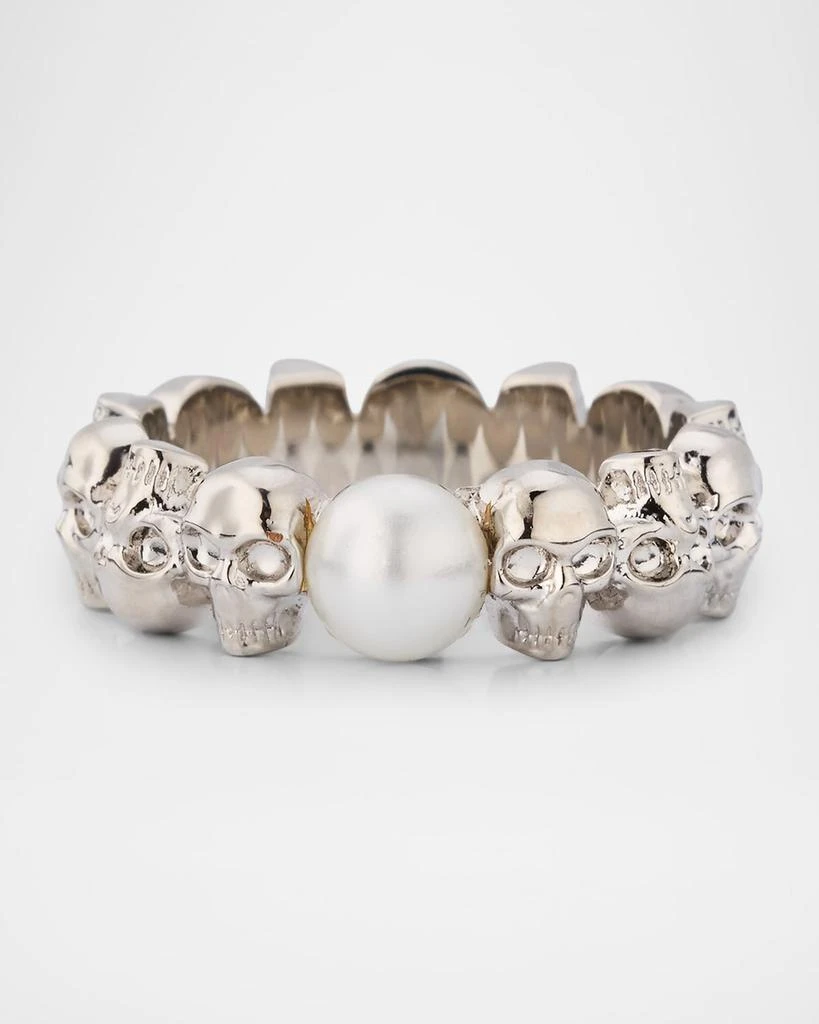 McQueen Men
s Skull and Faux Pearl Ring