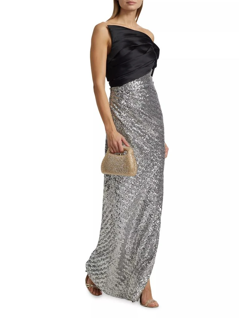 Pamella Roland Satin Sequined One-Shoulder Column Gown 2