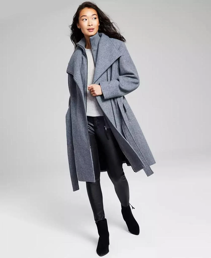 Calvin Klein Womens Wool Blend Belted Wrap Coat, Created for Macys 3