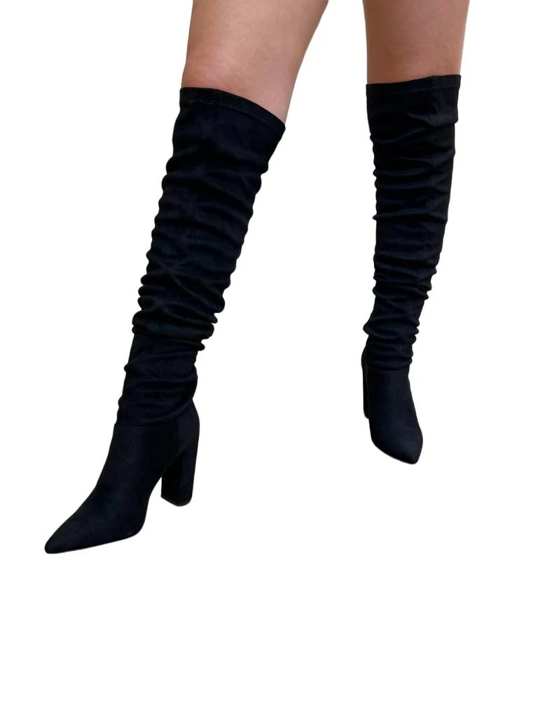 Qupid Women's Over the Knee Stretch Faux Suede Boots 5