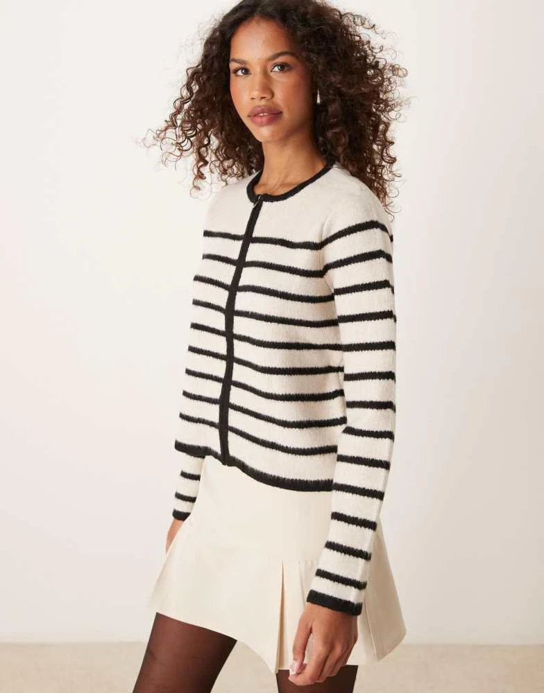 Mango Mango zip through striped cardigan in white 3