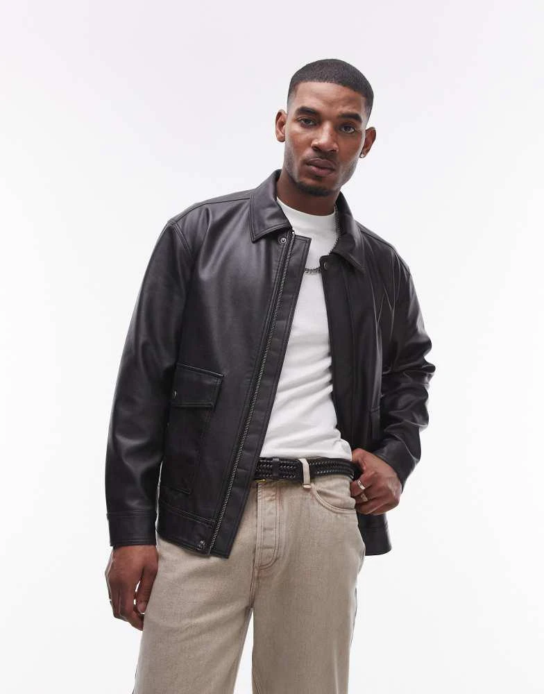Topman Topman faux leather jacket with front pockets in black 1