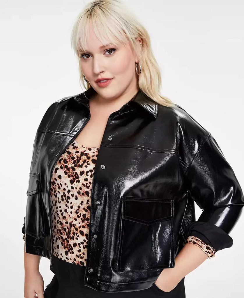 Bar III Trendy Plus Size Faux-Leather Snap-Front Jacket, Created for Macy's 1