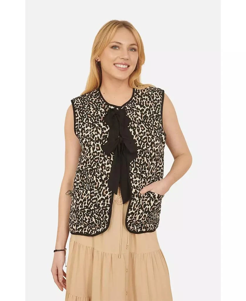 Yumi Women
s Sleeveless Bow-Tie Leopard Waistcoat