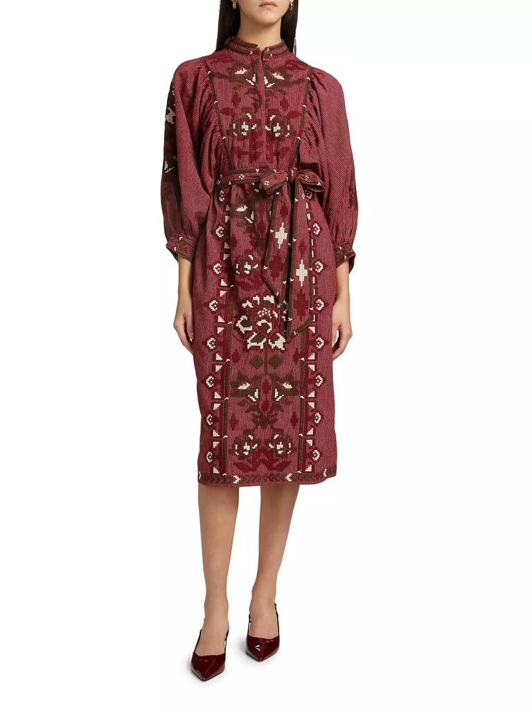Farm Rio Toucans Embroidered Tie-Waist Midi-Dress 3