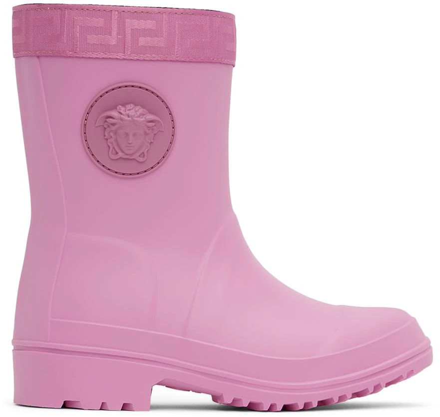 Versace Kids Pink Greca Rain Boots