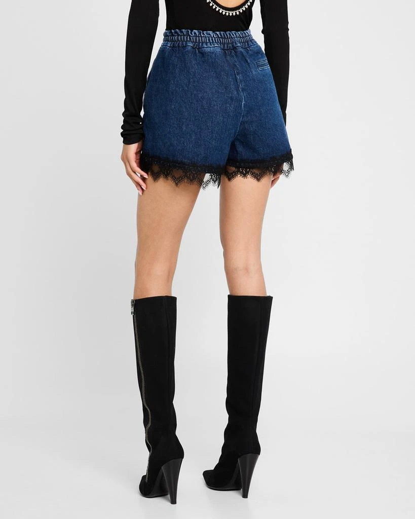Off-White 20s Lace-Trim Denim Pull-On Shorts 3