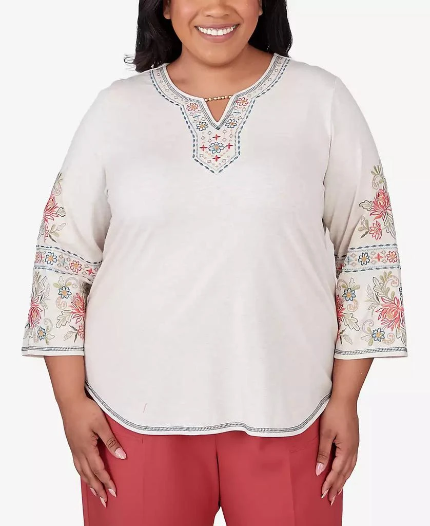 Alfred Dunner Plus Size Sedona Sky Sedona Split Neck Embroidered Top 1