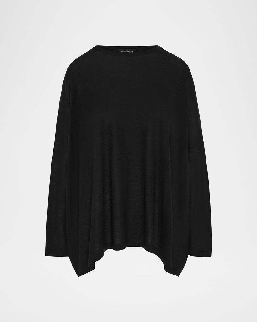 Eskandar Ultrafine Cashmere Wide Round-Neck Sweater (Mid Plus Length)