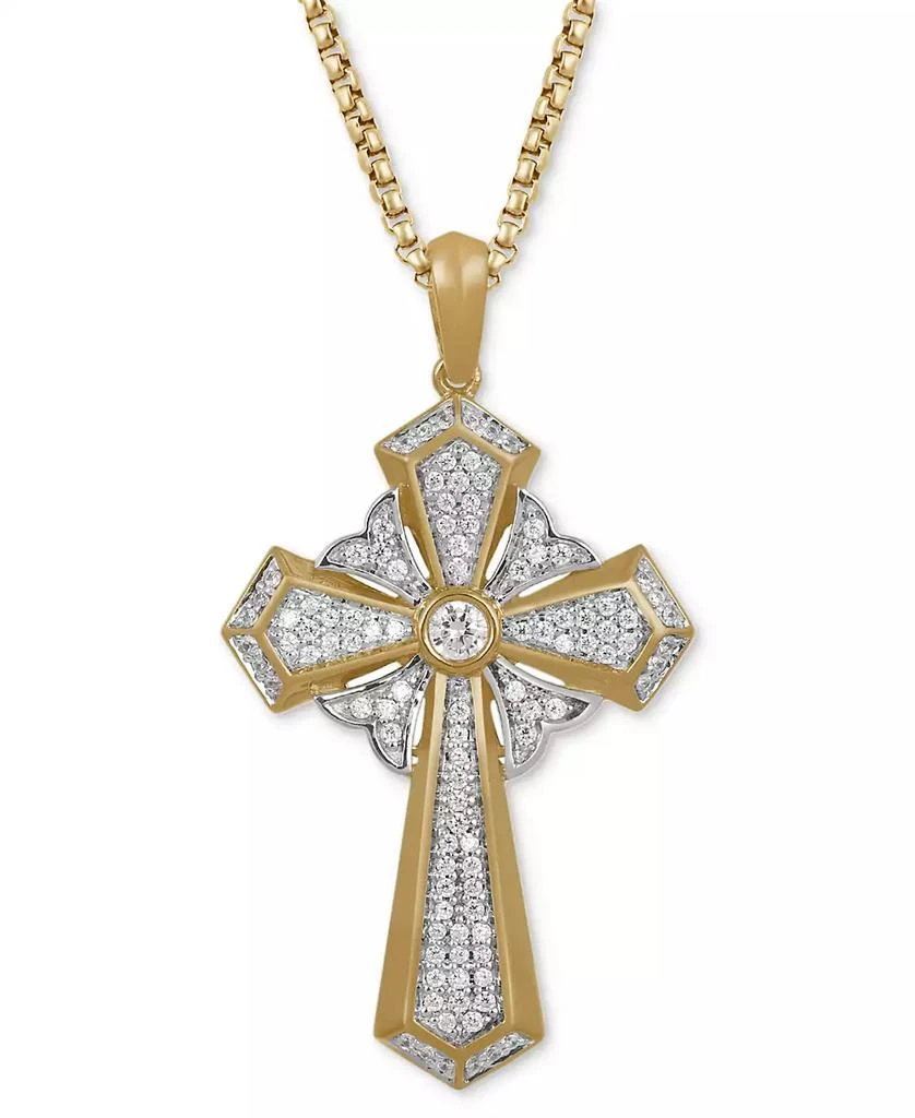 Macy's Men's Diamond Cross 22" Pendant Necklace (1/2 ct. t.w.) in Sterling Silver & 18k Gold-Plated Sterling Silver