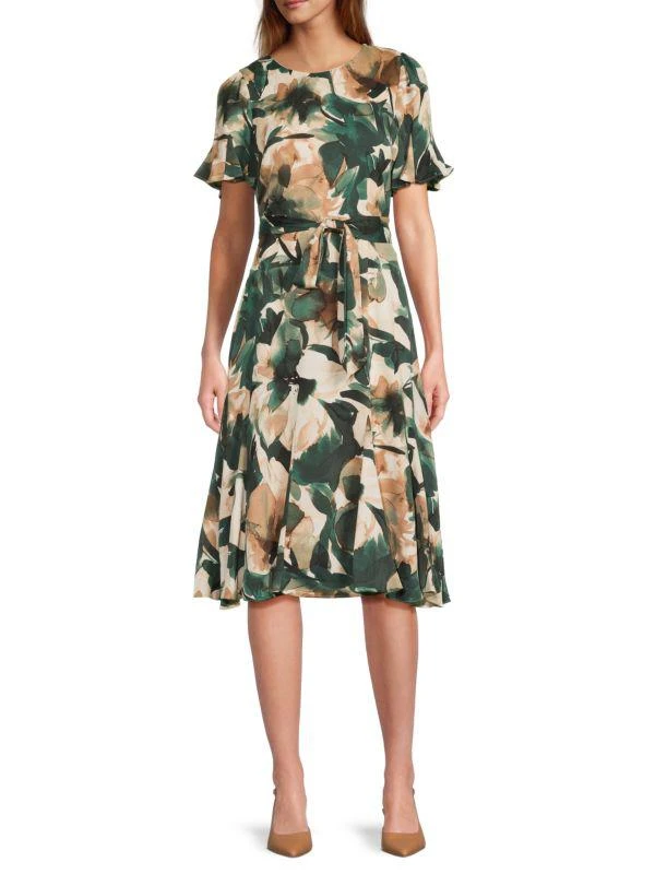 DKNY Floral Belted Midi-Dress 1