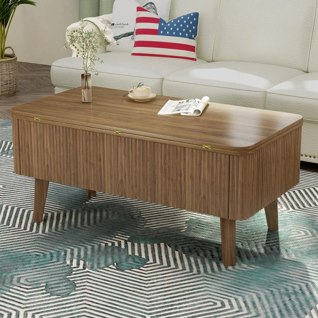 Streamdale Furniture Streamdale 3-in-1 Lift Top Coffee Table, Convertible Dining Table, Oval Wood Storage Table (Walnut)