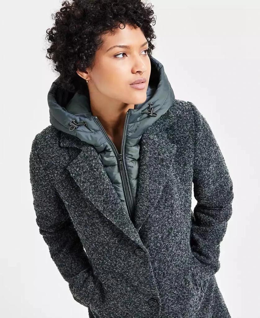 Maralyn & Me Juniors' Mixed-Media Bibbed Bouclé Coat 3