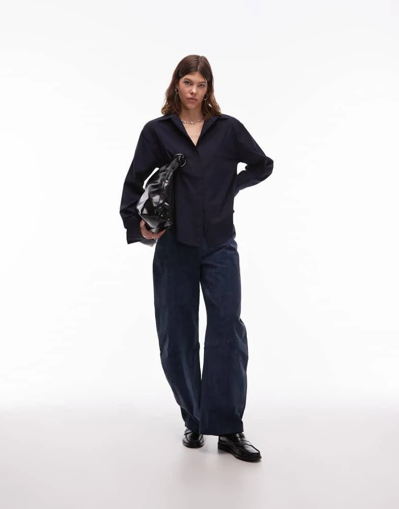 ASOS ASOS DESIGN dipped hem shoulder pad shirt in navy 3