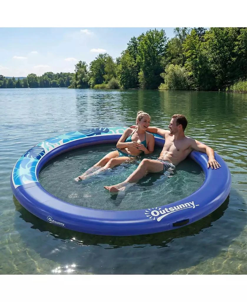 Outsunny 8FT Inflatable Water Hammock Floating Ring Dock Platform, 2