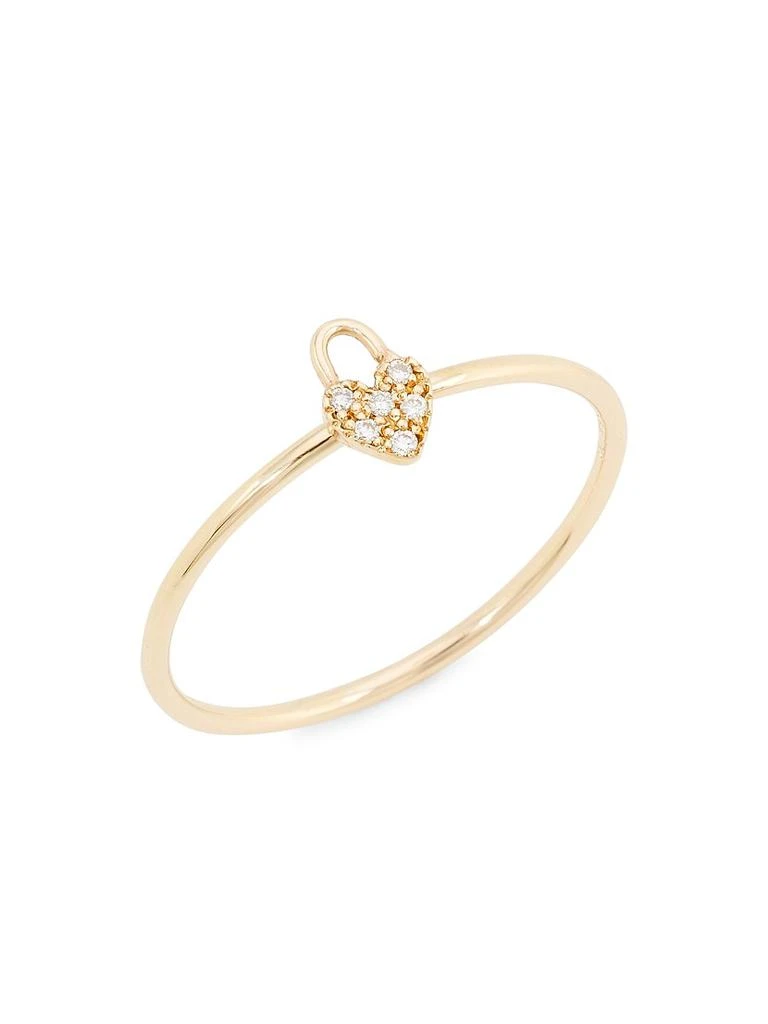 Zoe Chicco Itty Bitty Symbols 14K Yellow Gold & Diamond Padlock Heart Ring 1