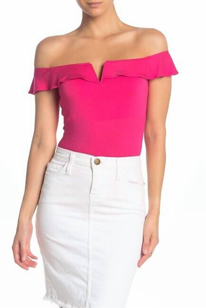 Elodie Elodie - Off the Shoulder Flutter Sleeves Bodysuit