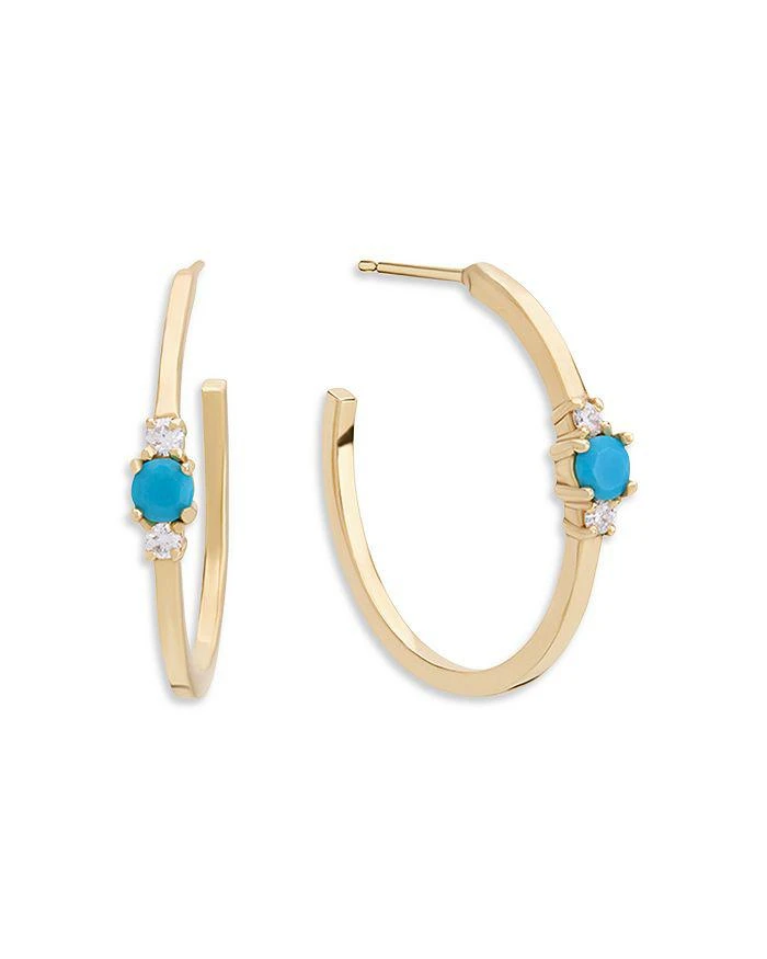 LANA Jewelry 14K Yellow Gold Turquoise
Diamond Small Hoop Earrings