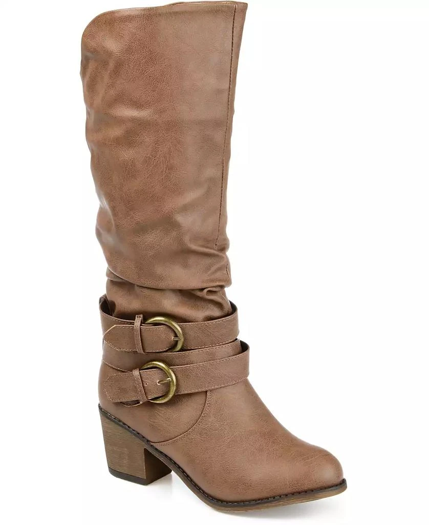 Journee Collection Women's Late Wide Calf Rouched Buckle Mid Shaft Block Heel Boots 1