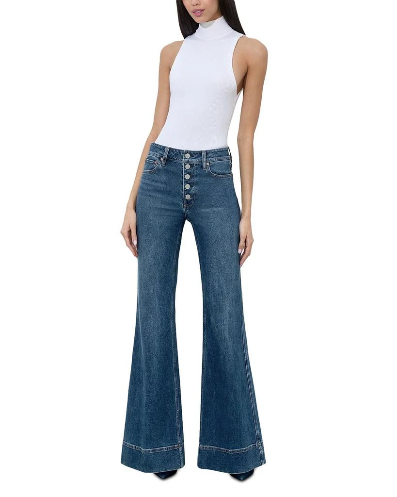 Alice + Olivia Missa High Rise Exposed Button Wide Leg Jeans in Lola Blue 5