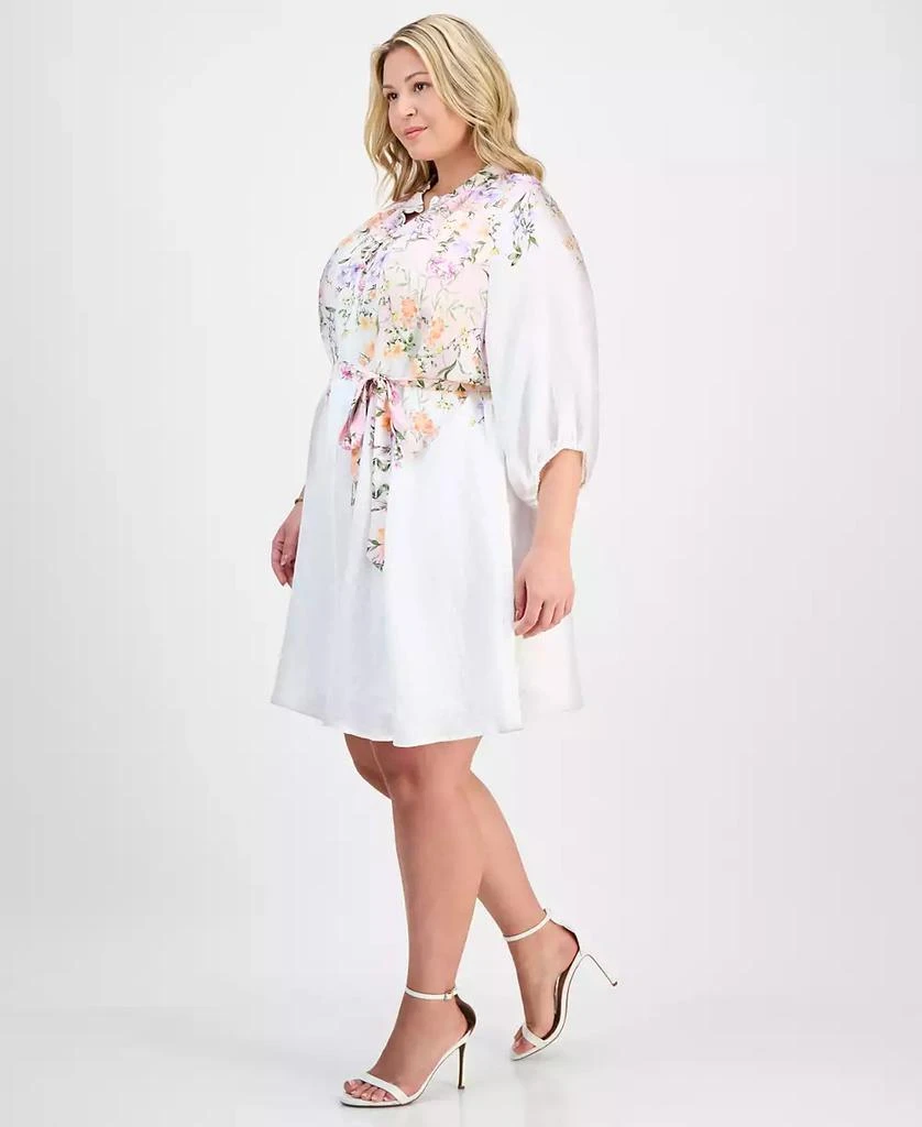 Sandra Darren Plus Size Placed-Floral Tie-Waist Shift Dress 3