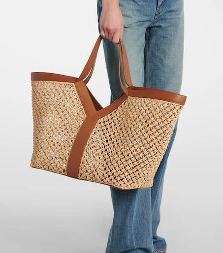 Yves Saint Laurent Y leather-trimmed raffia shopper 2