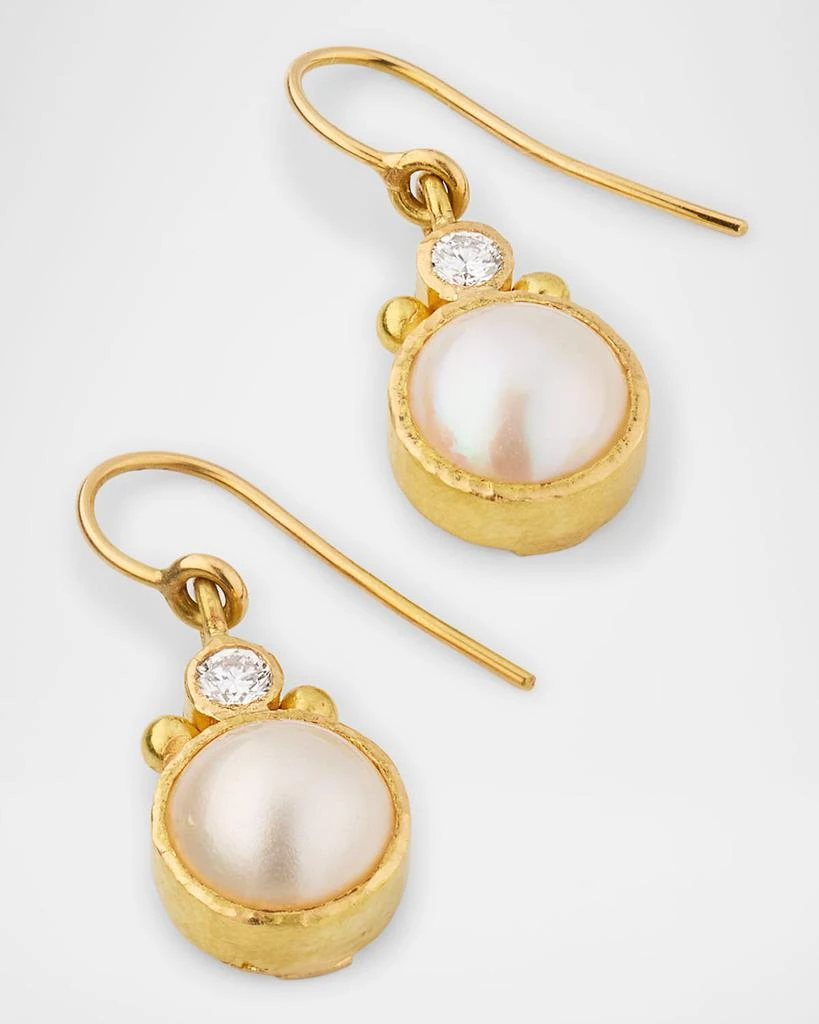 Elizabeth Locke 19K Yellow Gold White Mabe Pearl Earrings with Diamonds and Dots 3