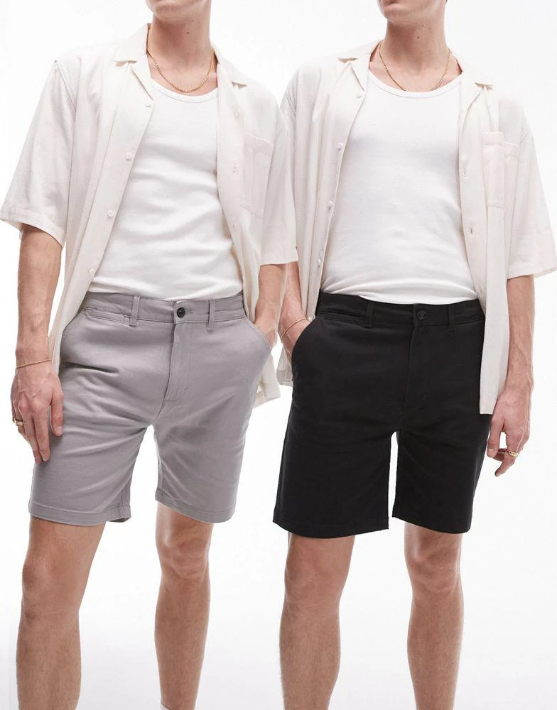 Topman Topman 2 pack slim chino shorts in grey and black 1