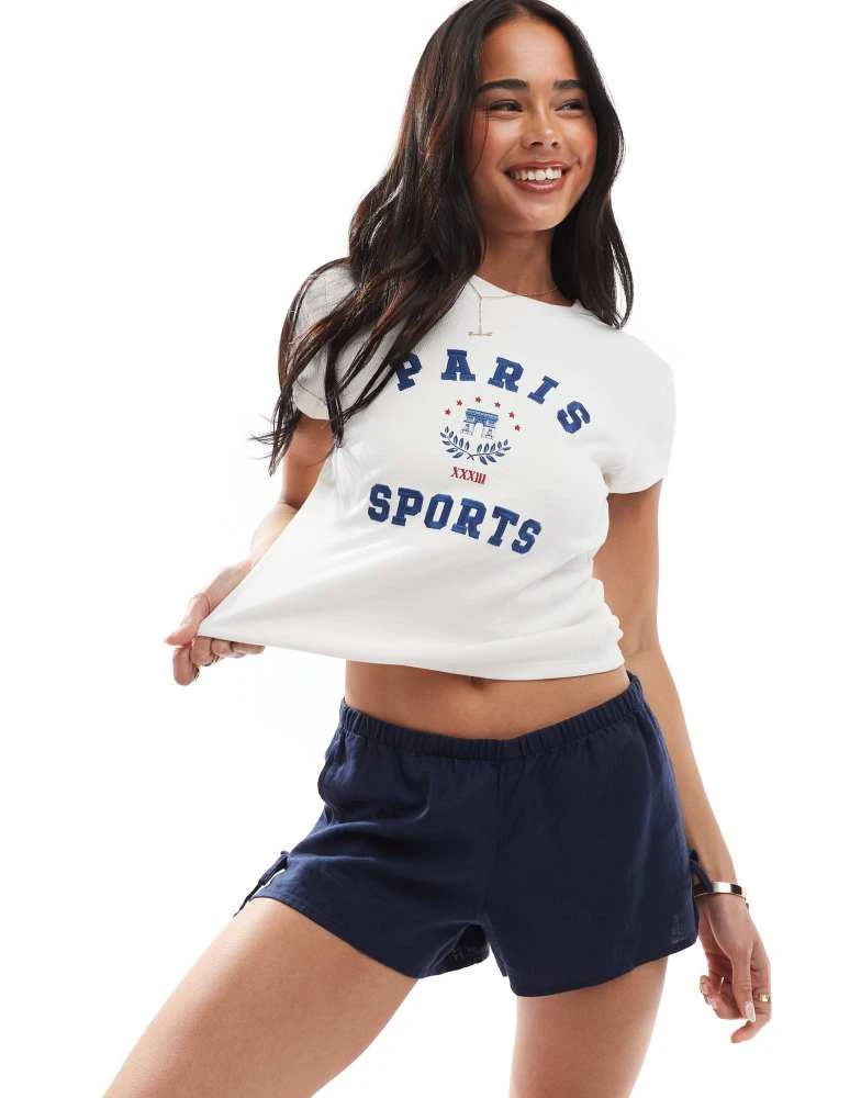 HOLLISTER Hollister pull on tie waist linen flippy short in navy 1