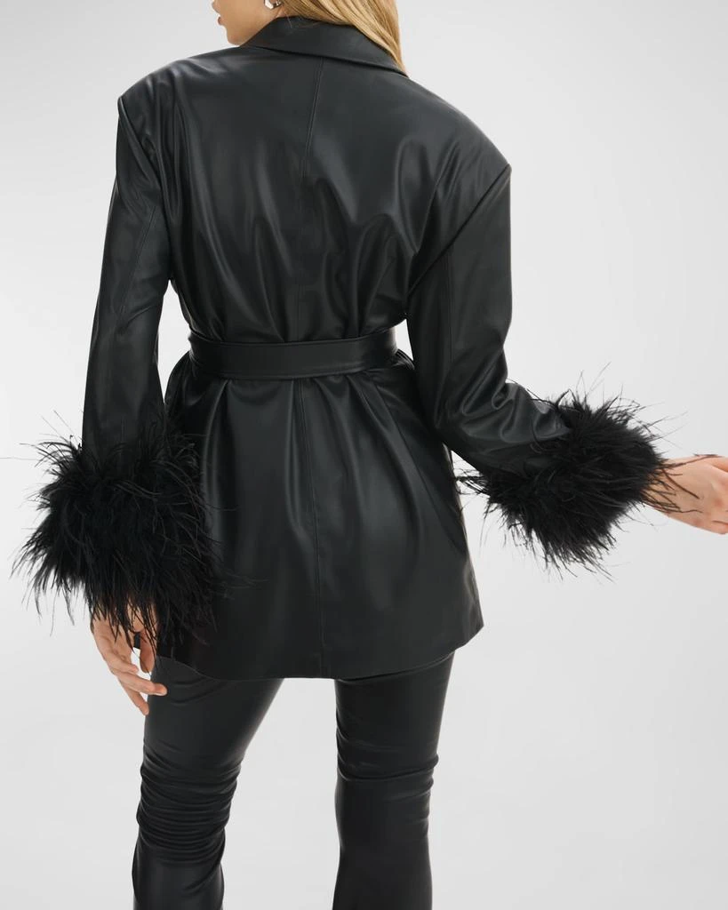LaMarque Galia Feather-Trim Belted Faux-Leather Blazer 3