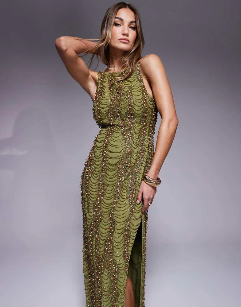 draped beaded dress Gorgeous Strapless Draped Side Floral Beaded Formal Dresses & Evening –  Temperanent