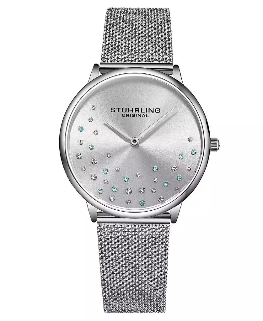 Stuhrling Women's Silver Tone Mesh Stainless Steel Bracelet Watch 38mm