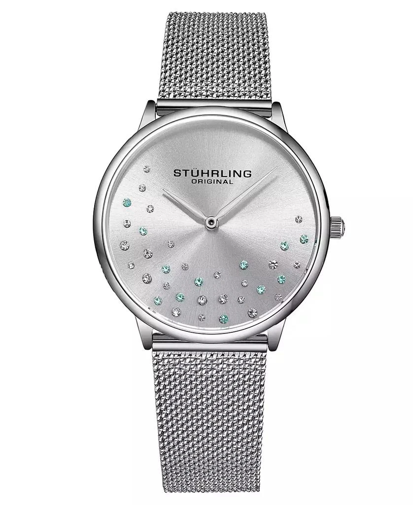Stuhrling Women's Silver Tone Mesh Stainless Steel Bracelet Watch 38mm 1