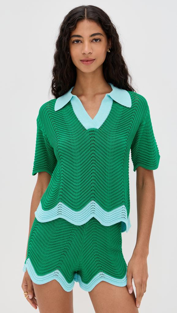 English Factory Scallop Short Sleeve Knit Polo