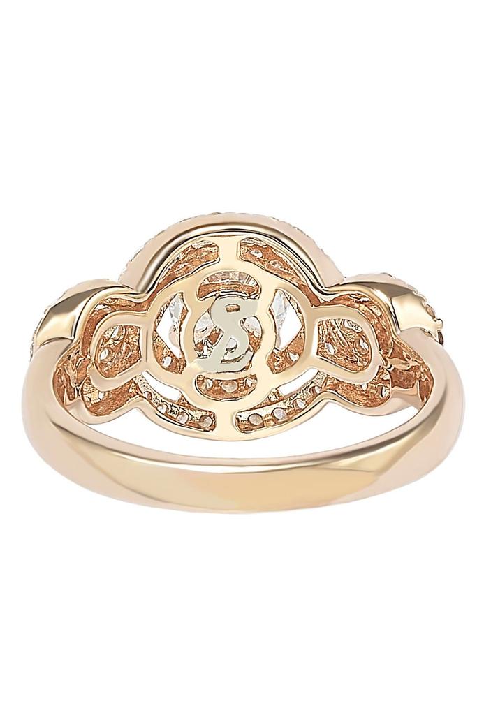 Suzy Levian Rose Plated Sterling Silver Round Cubic Zirconia Halo Engagement Ring