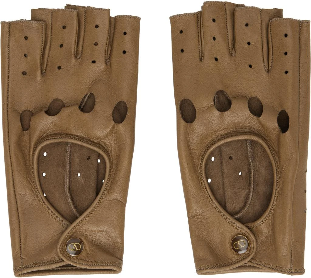 Valentino Brown VLogo Signature Nappa Fingerless Gloves
