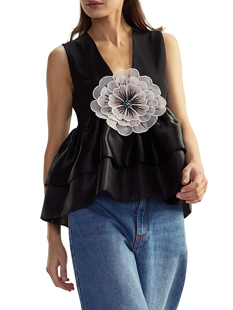 Cynthia Rowley V-Neck Organza Flower Top 3