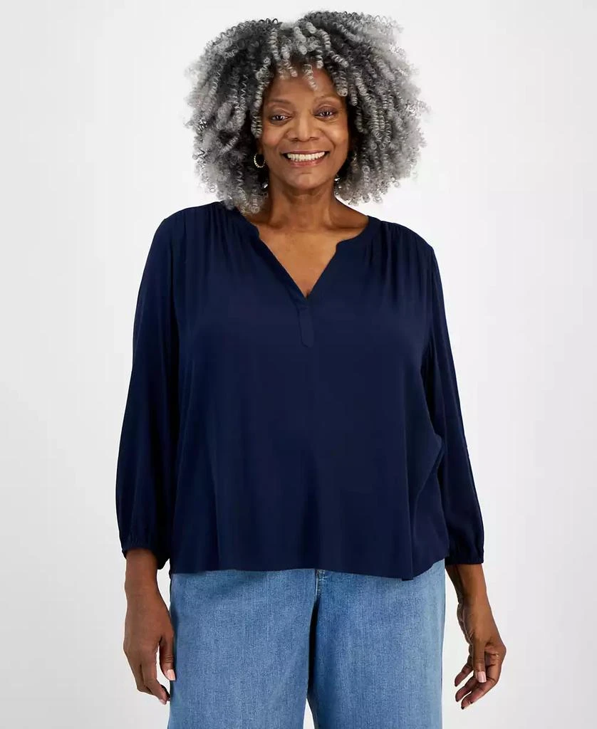 Style & Co Plus Size Split-Neckline Popover Blouse, Created for Style & Co 1