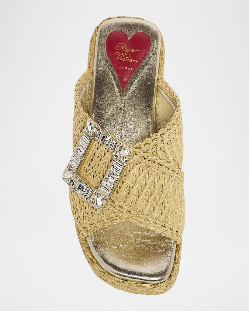 Roger Vivier Strass-Buckle Raffia Platform Sandals 5