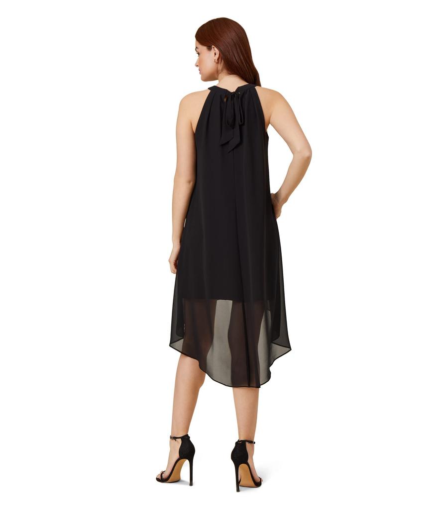 Adrianna Papell Stretch Jersey Halter Neck Dress with Chiffon Ruffle Overlay