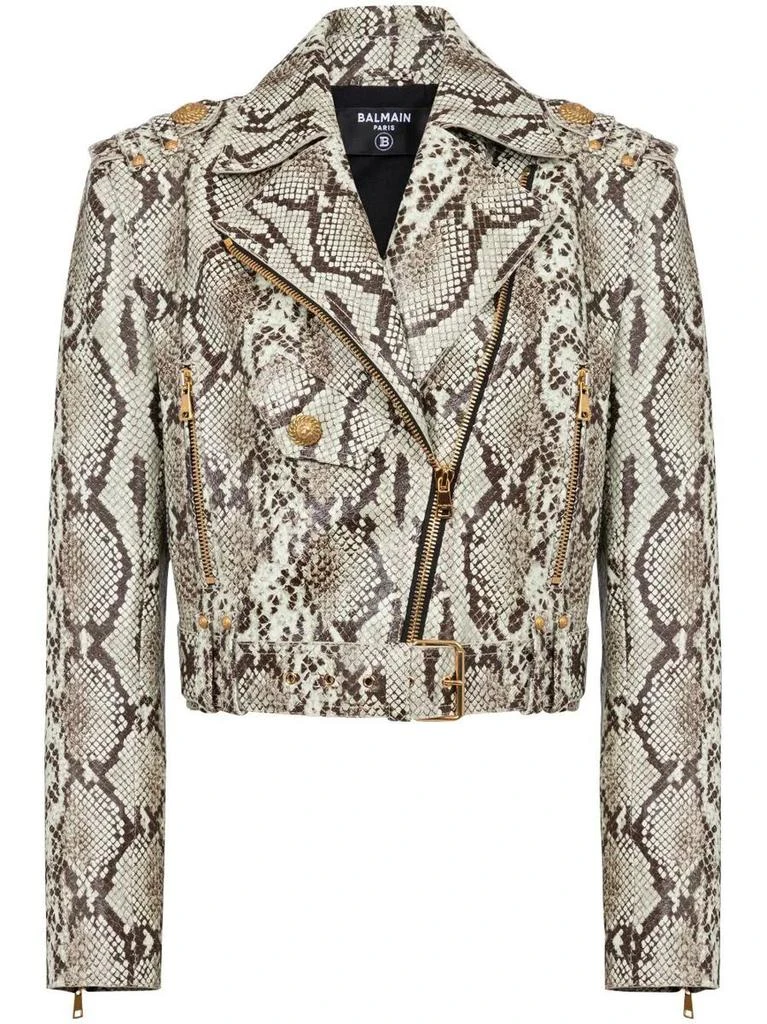 Balmain Balmain Cropped Python Belted Leather Biker Jacket Clothing 1