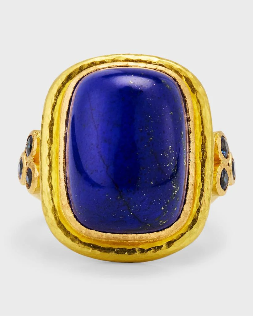 Elizabeth Locke 19K Lapis Cushion Ring with Blue Sapphires 1