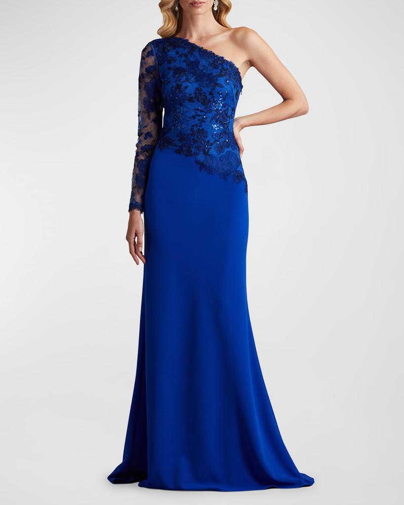 One-Shoulder Embroidered Sequin Lace Gown – On Sale Now with