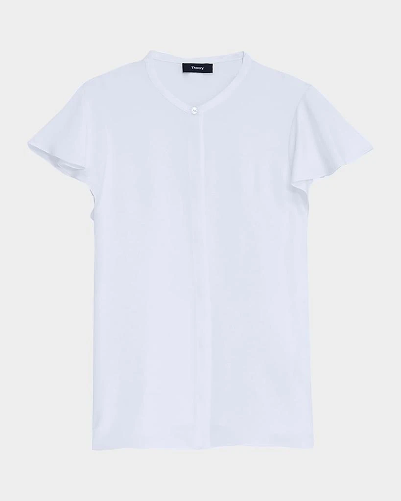 Theory Ruffle-Sleeve Silk Button-Front Top