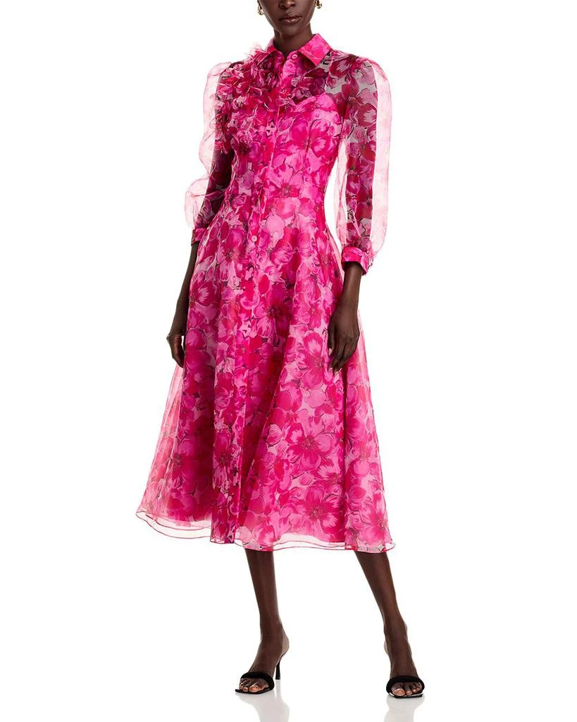 Teri Jon Floral Print Organza Shirt Dress 1