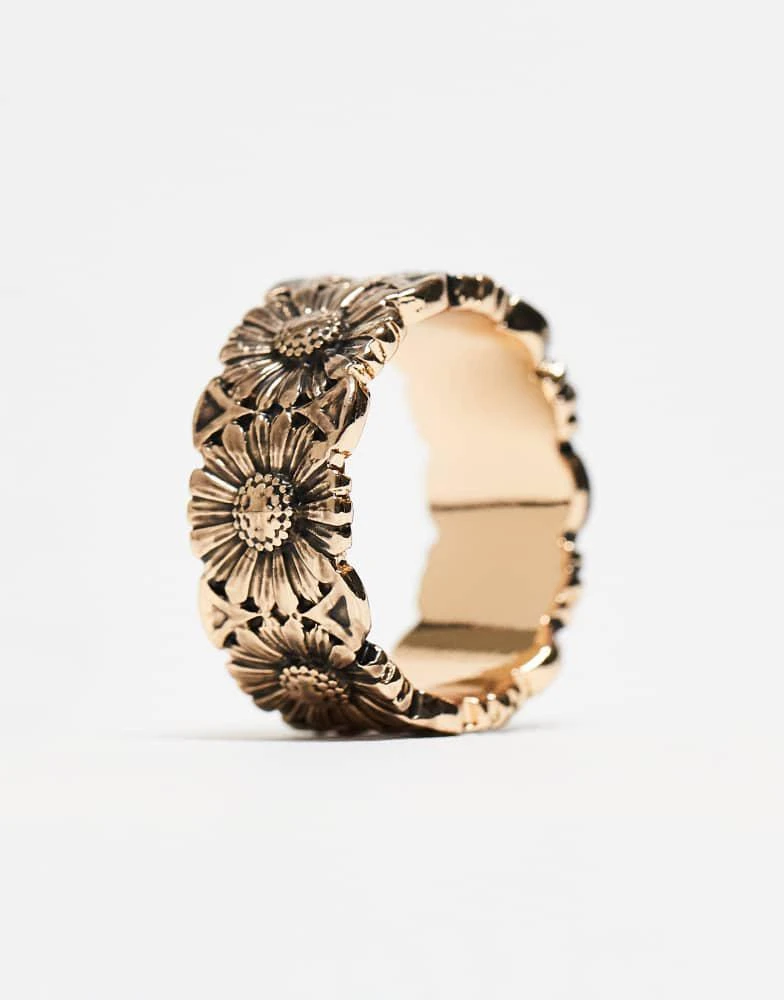 Reclaimed Vintage Reclaimed Vintage skinny daisy ring in burnished gold 2